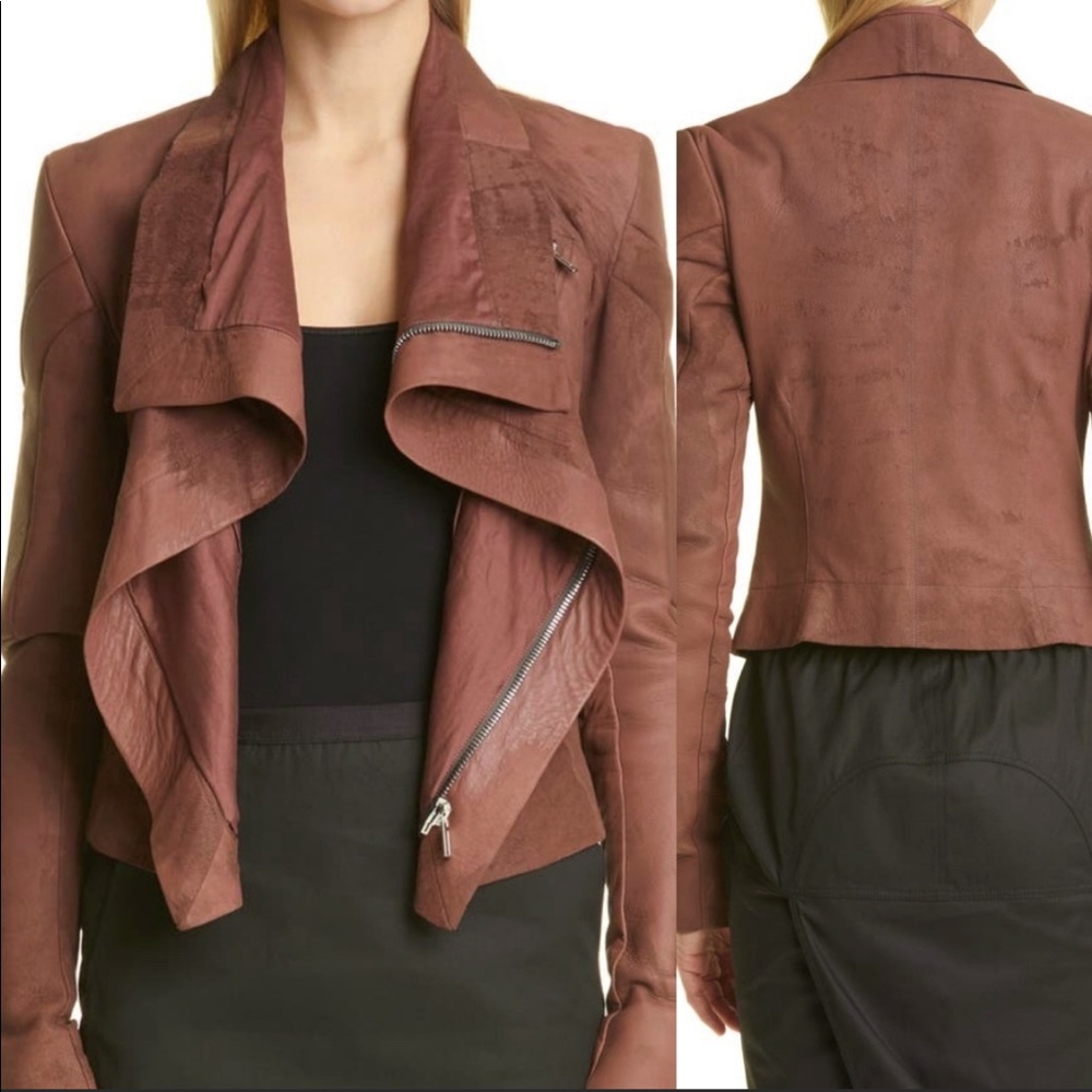 DOMA leather draped jacket in oxblood